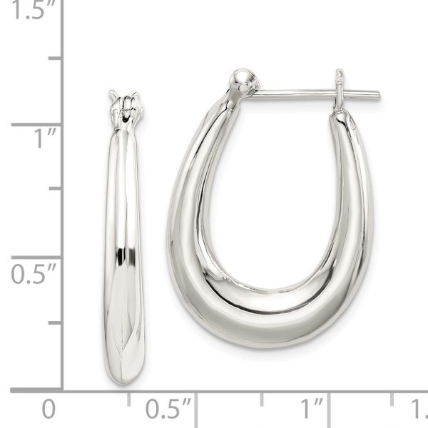 Elegantly Polished Puffed Oval Hoop Earrings in Sterling Silver - 1 in For Sale