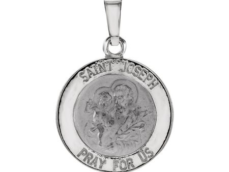 14k White Gold St. Joseph Medal Disc Pendant, 15mm Discount