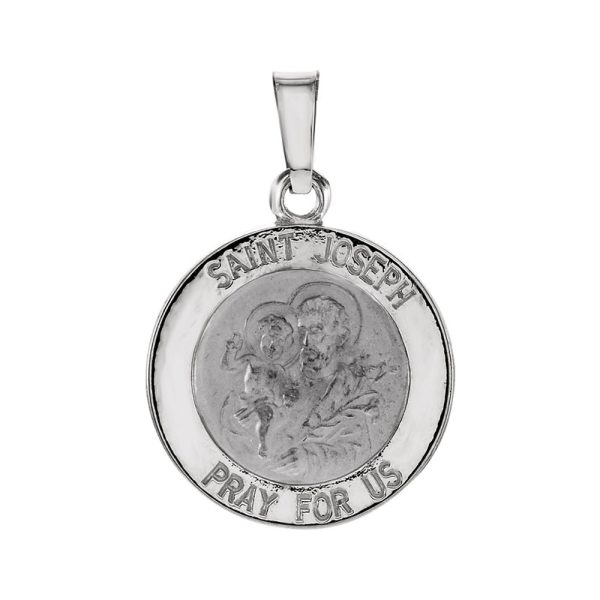 14k White Gold St. Joseph Medal Disc Pendant, 15mm Discount