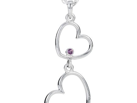 Double Heart Amethyst Necklace in Sterling Silver, 18 Inch on Sale