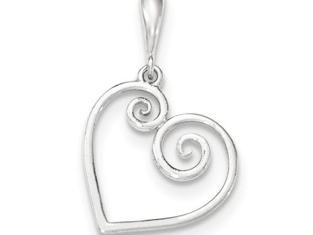 14k White Gold Open Scroll Heart Pendant, 18mm Fashion