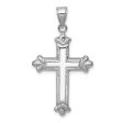 14k White Gold Hollow Reversible Fleur de Lis Cross Pendant, 19 x 35mm Fashion