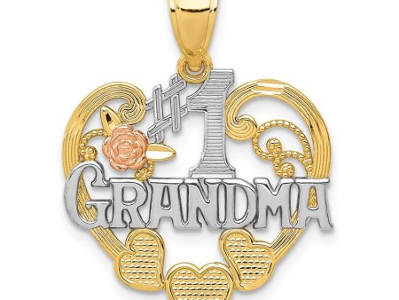 14k Two Tone Gold and White Rhodium #1 Grandma Hearts Pendant, 20mm Online Hot Sale