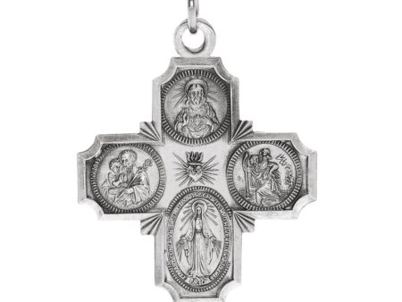 14k White Gold Four-Way Cross Medal Pendant Online Hot Sale