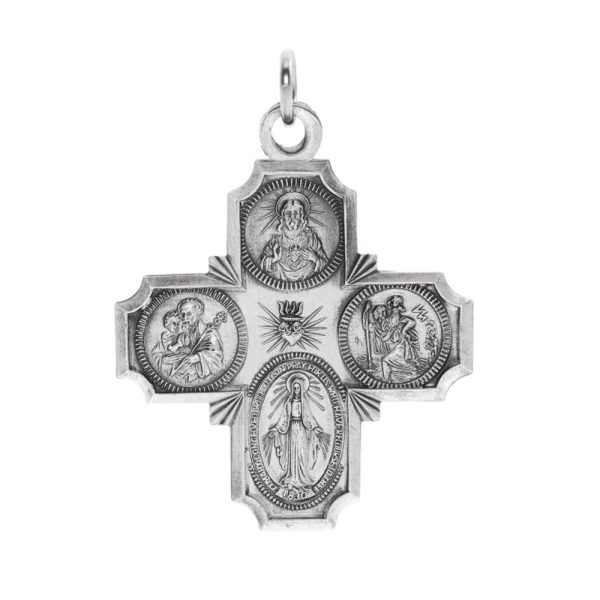 14k White Gold Four-Way Cross Medal Pendant Online Hot Sale