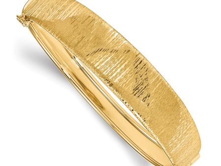 13mm 14k Yellow Gold Polished Textured Tapered Hinged Bangle Bracelet For Cheap