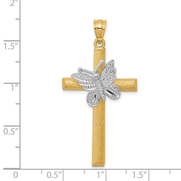 14k Two Tone Gold Butterfly Cross Pendant, 22 x 43mm Sale