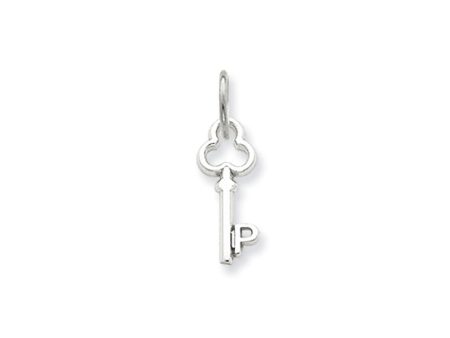 14k White Gold, Hannah Collection, Mini Initial P Shamrock Key Charm Online Hot Sale