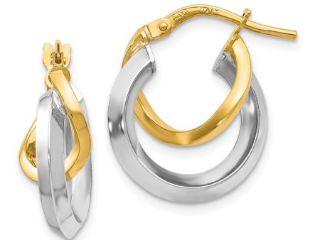 16mm (5 8 Inch) 14k Two Tone Gold Polished Double Round Hoop Earrings Supply