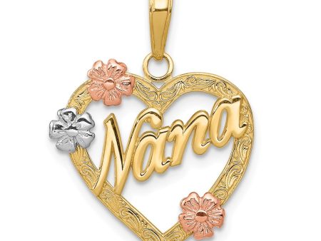 14k Tri Color Gold Floral Nana Heart Pendant, 17mm Sale