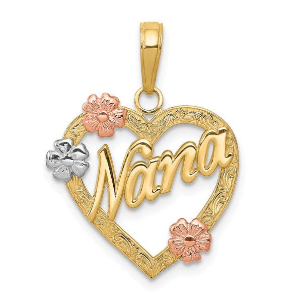 14k Tri Color Gold Floral Nana Heart Pendant, 17mm Sale