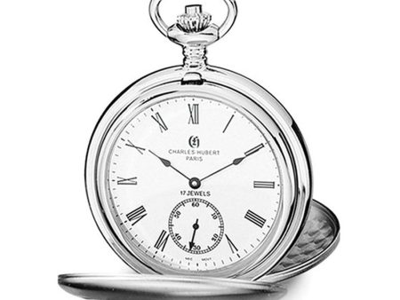 Charles Hubert Polished Stainless Steel White Dial Pocket Watch 54mm Hot on Sale