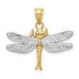 14k Two Tone Gold 28mm Textured Dragonfly Pendant For Sale