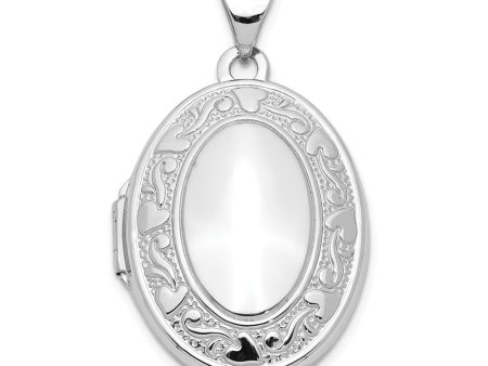 14k White Gold 21mm Scroll and Hearts Border Oval Locket For Discount