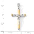 14k Two Tone Gold, Polished Crucifix Pendant, 21 x 40mm For Discount