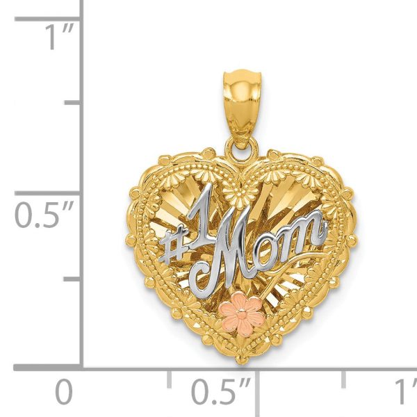 14k Tri Color Gold #1 Mom Reversible Heart Pendant, 18mm Online now