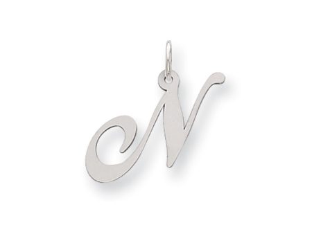 14k White Gold, Ella Collection Medium Fancy Script Initial N Pendant Hot on Sale