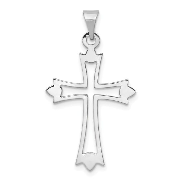 14k White Gold Cutout Fleur de Lis Cross Pendant For Discount