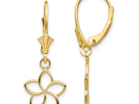 11mm Plumeria Silhouette Lever Back Earrings in 14k Yellow Gold Cheap