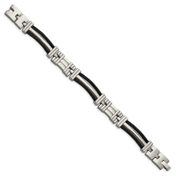 10mm Men s Titanium and Black Cable Link Bracelet Sale