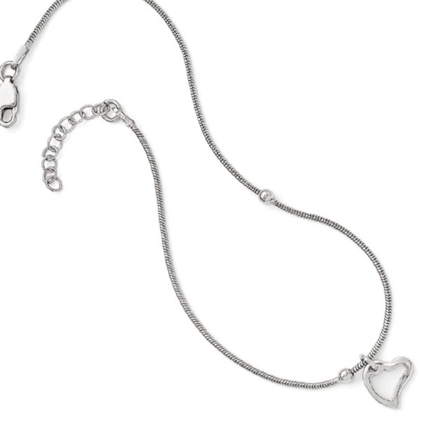 Sterling Silver Asymmetrical Heart and Snake Chain Anklet, 9-10 Inch Online