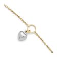 14k Two Tone Gold Dangling Puffed Heart Anklet, 10-11 Inch Discount