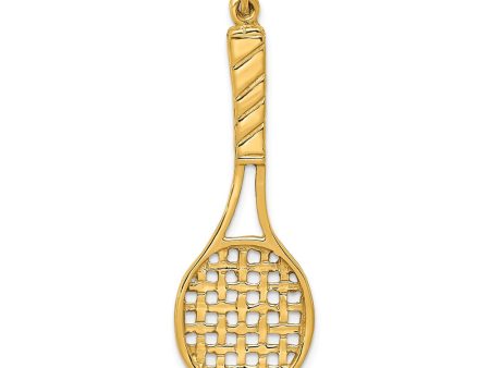 14k Yellow Gold Large 3D Tennis Racquet Pendant Discount