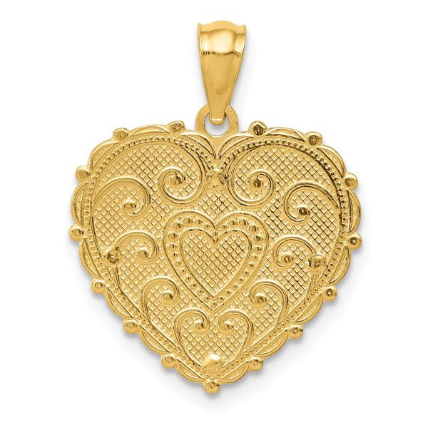 14k Tri Color Gold #1 Mom Reversible Heart Pendant, 18mm Online now