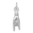 14k White  Gold Hollow 3D Rock On Hand Sign Charm or Pendant, 5 x 22mm For Discount