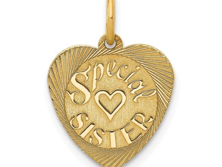 14k Yellow Gold Special Sister Heart Charm or Pendant, 13mm Discount