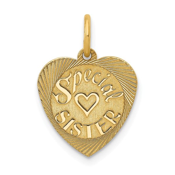 14k Yellow Gold Special Sister Heart Charm or Pendant, 13mm Discount