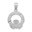 14k White Gold Satin & Diamond Cut Flat Claddagh Pendant, 14mm Supply