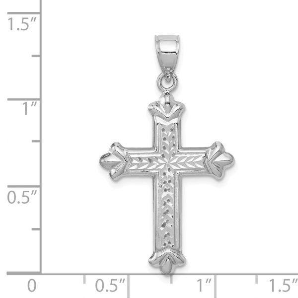 14k White Gold Hollow Reversible Fleur de Lis Cross Pendant, 19 x 35mm Fashion