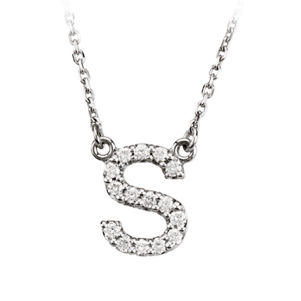 1 6 Cttw Diamond & 14k White Gold Block Initial Necklace, Letter S Sale