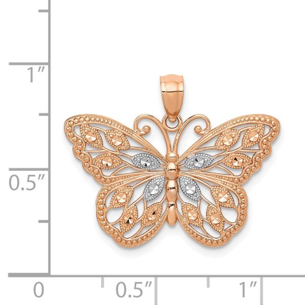 14k Rose Gold and White Rhodium Textured Butterfly Pendant, 26mm Online Sale