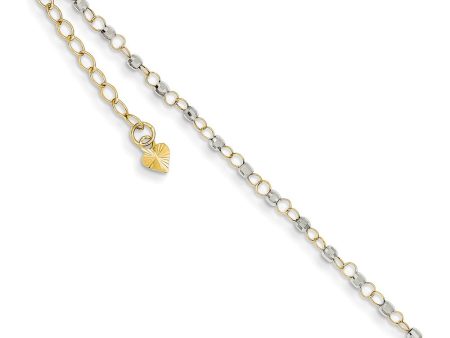 14k Two-Tone Gold Circle and Bead Chain Adjustable Anklet, 9 Inch on Sale