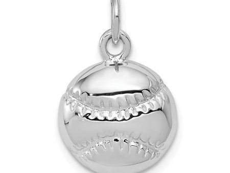 14k White Gold Polished Baseball Pendant, 12mm Discount