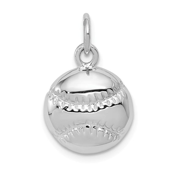 14k White Gold Polished Baseball Pendant, 12mm Discount