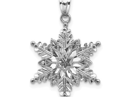 14k White Gold Stacked Snowflake Pendant, 18mm Sale