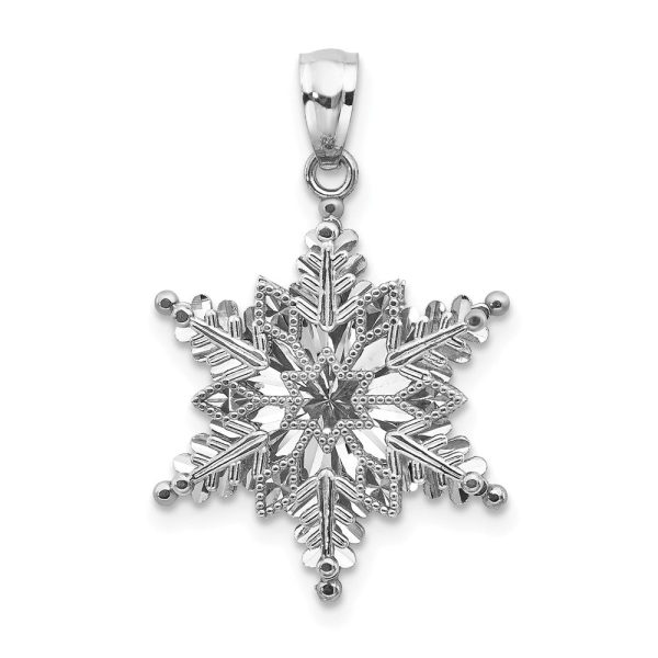 14k White Gold Stacked Snowflake Pendant, 18mm Sale