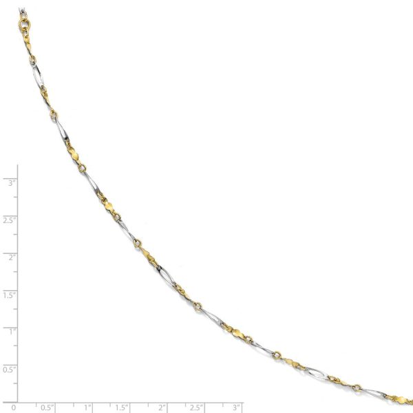 10k Two Tone Gold Polished 2.5mm Fancy Link Anklet, 9-10 Inch on Sale