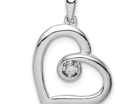 .05 Carat Diamond Open Heart Pendant in Sterling Silver Hot on Sale