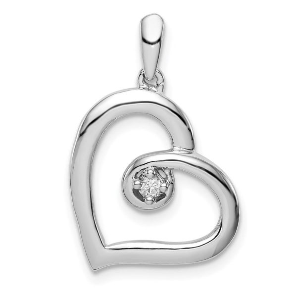 .05 Carat Diamond Open Heart Pendant in Sterling Silver Hot on Sale