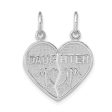 14k White Gold Daughter, Mom Heart Set of 2 Charm or Pendants, 18mm Cheap