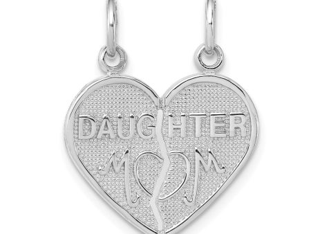 14k White Gold Daughter, Mom Heart Set of 2 Charm or Pendants, 18mm Cheap