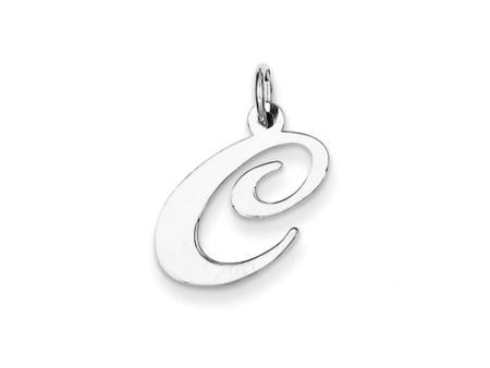 14k White Gold, Ella Collection Medium Fancy Script Initial C Pendant For Cheap