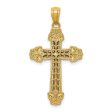 14k Two Tone Gold Ornate Cross Pendant, 17 x 31mm For Sale