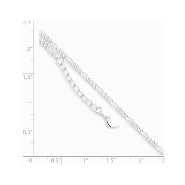 Sterling Silver 2mm Diamond Cut Figaro Link Anklet, 9 Inch For Sale