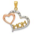 14k Two Tone Gold and White Rhodium Mom and Heart Pendant, 20mm For Sale