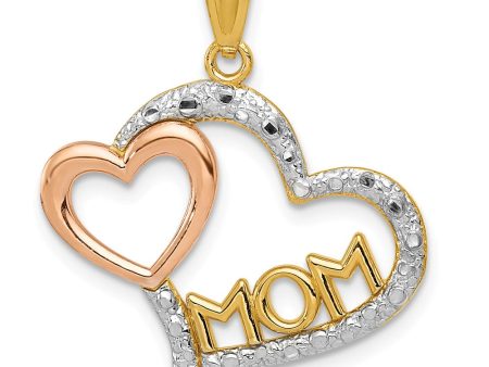 14k Two Tone Gold and White Rhodium Mom and Heart Pendant, 20mm For Sale